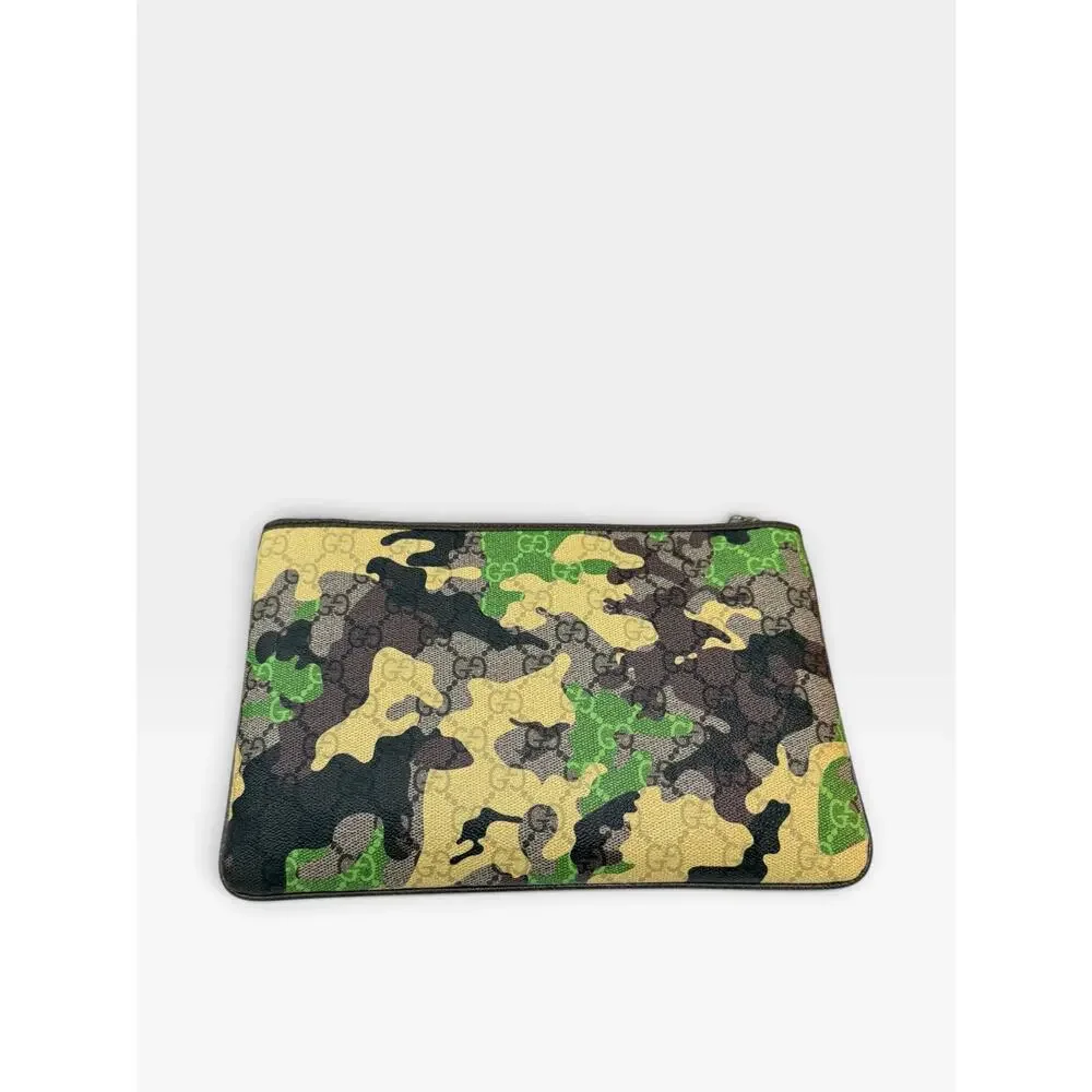 Gucci GG Monogram Camouflage Pouch Green Yellow Brown Double G Clutch NIB
